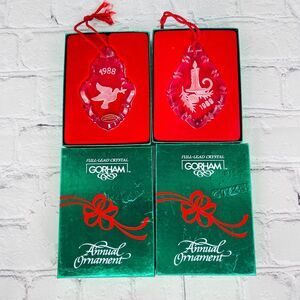 GORHAM Crystal West Germany 1988 Dove 1989 Candle Pine Christmas Ornaments Lot 2